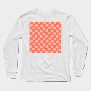 Abstract Checker Board - coral and peach Long Sleeve T-Shirt